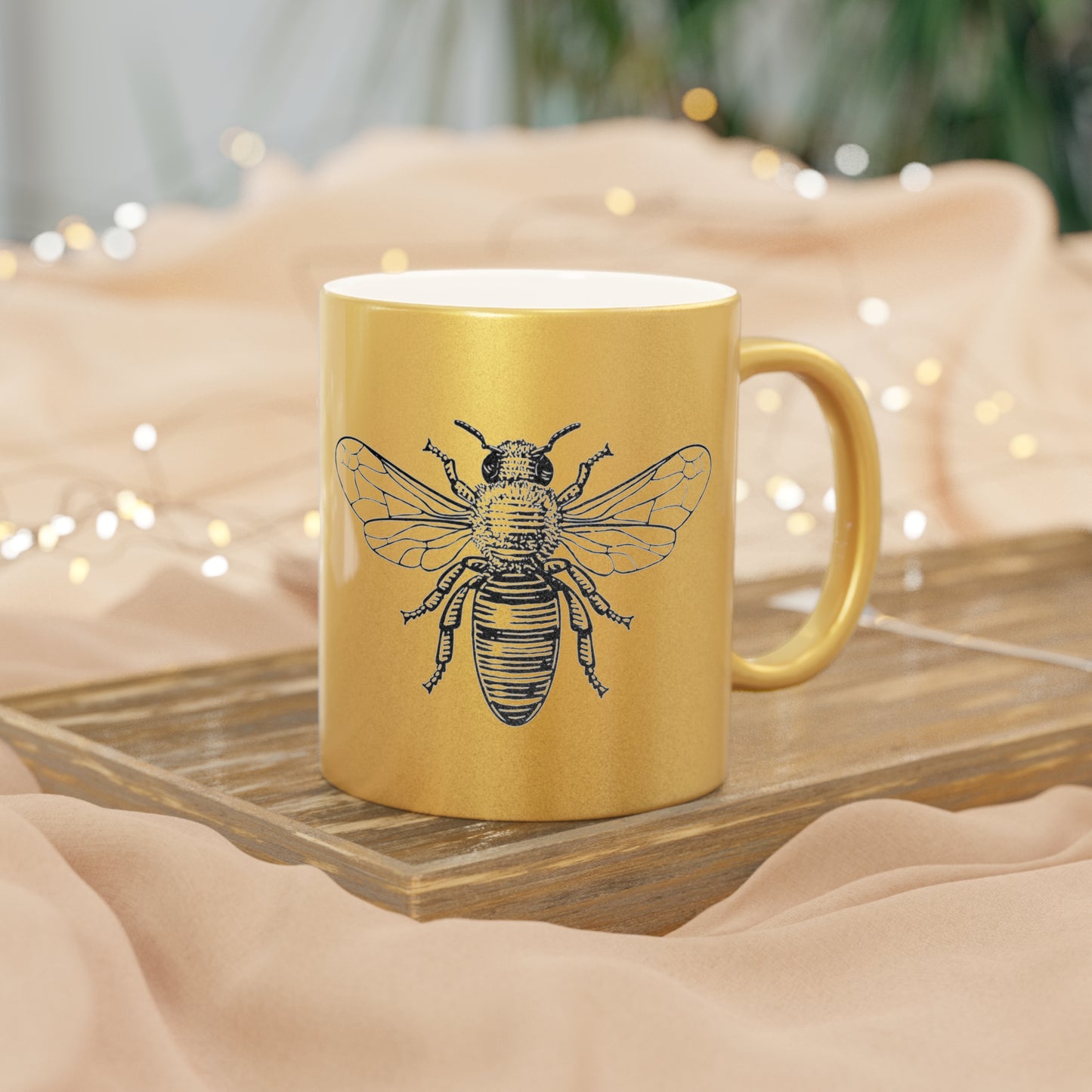 Las Abejas No Pierden El Tiempo  11 oz Gold Metallic Mug | Inspirational Quotes | Honey Bee Lovers | Hispanic | Gardening